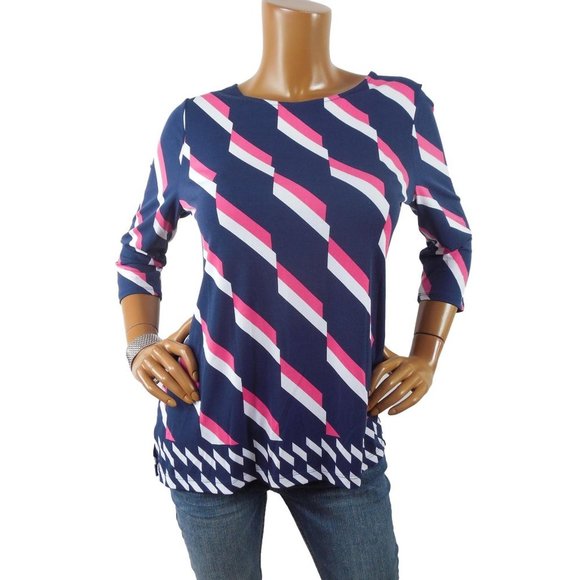 Chico's Tops - CHICO'S Top S Sz 0 Navy/Pink Stretch Blouse Lightweight 3/4 Sleeve Shirt